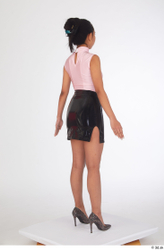 Killa Raketa black glitter high heels black shiny faux leather mini skirt casual pink high neck sleeveless top standing whole body  jpg